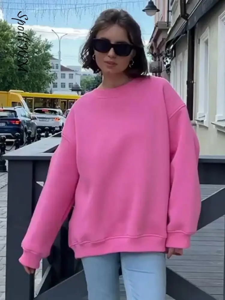 

Solid Long Sleeve Oversized Hoodies Sweatshirts for Women Autumn Winter Thick Fleece Sweatshirt Girls Streetwear Loose Pullovers