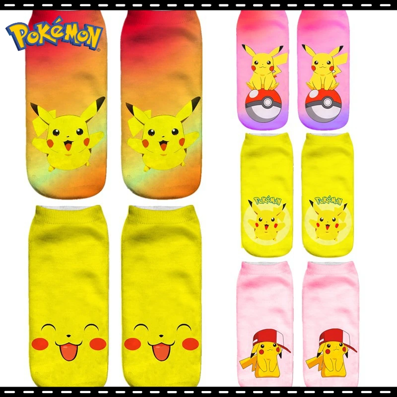 

Anime Peripherals Pokemon Pikachu New 3D Printing Patterns Women's Socks Breathable Fashion Casual Girls Gifts
