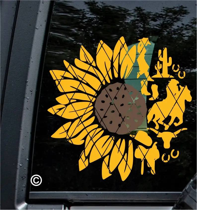 

Western Sunflower Decal~Cowgirl Sunflower Decal~Style #3 Monogram Decal~Car Window Decal~(#SS097)