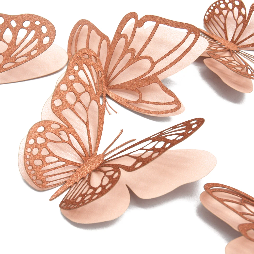 

20Pcs Double-layer Pink Hollow Butterfly 3D Decorative Simulation Butterfies Wedding Festival Home Decoration Wall Stickers