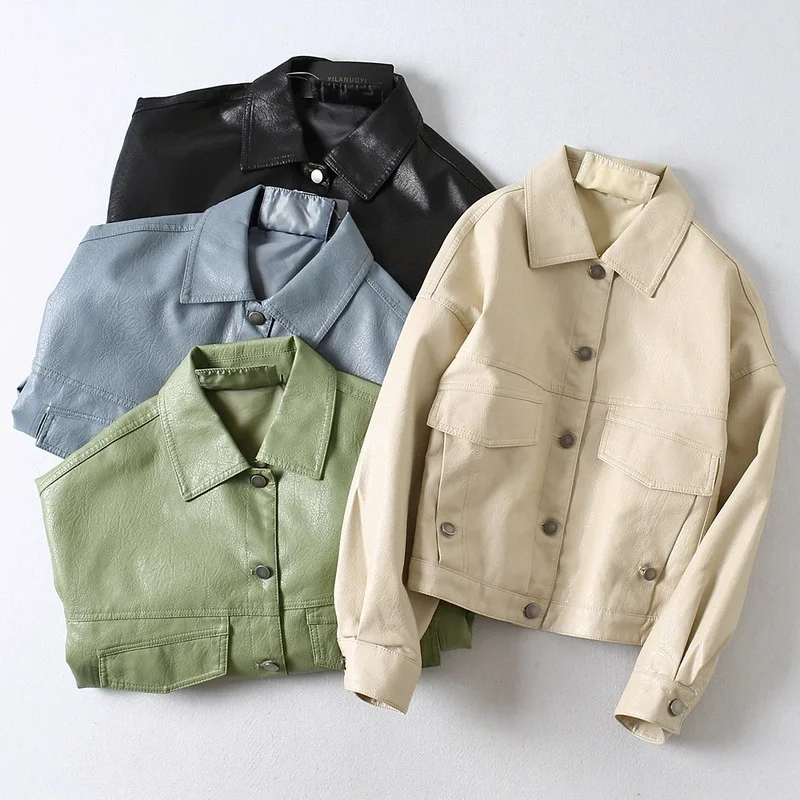 2023 New Zipper Spring Autumn Pu Leather Jackets Women Loose Coat Female Unisex Streetwear Motorcycle Outerwear Oversized