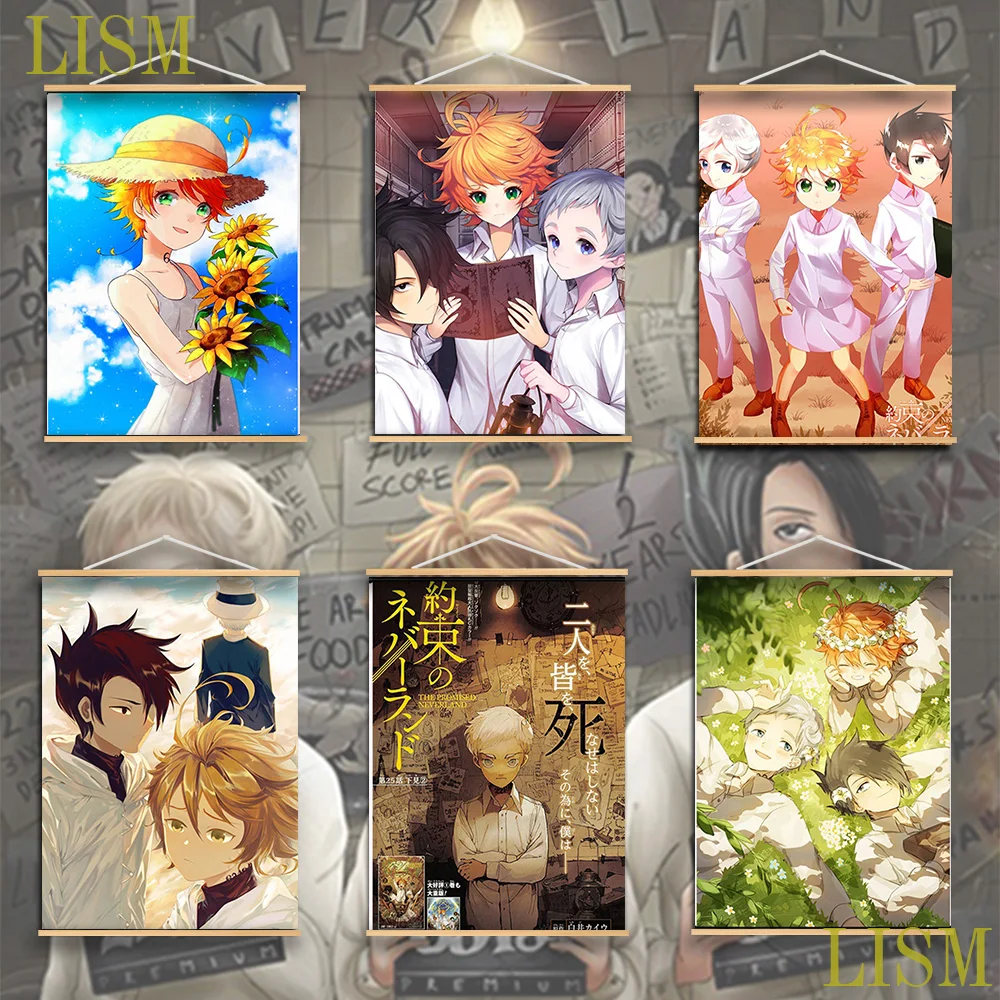 

Yakusoku no Neverland, Норман, Эмма Рей, аниме, манга, настенный постер, подвесной свиток из массива дерева с рисунком на холсте, настенное искусство