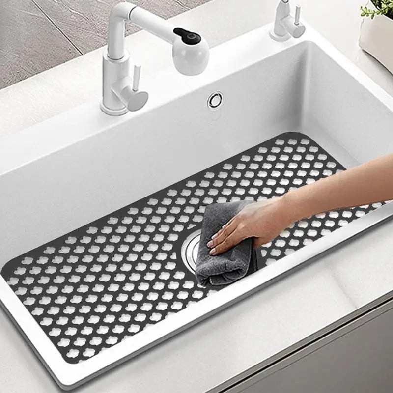 

Sink Protector Stainless Steel Silicon Kitchen Mat with Central Drain Non-slip Grates for Bathroom Soap Drainer Tray