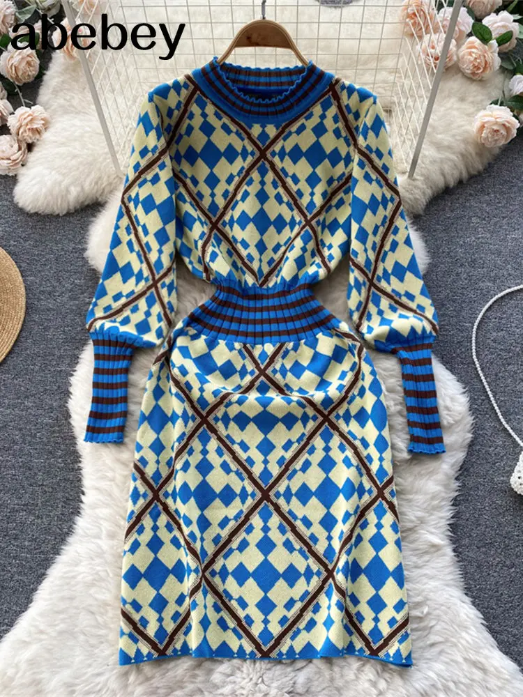 

2022 New Women's Waist and Thin Temperament Bottoming with New Year's Thick Sweater Skirt Knitted Dress Autumn and Winter O-Neck