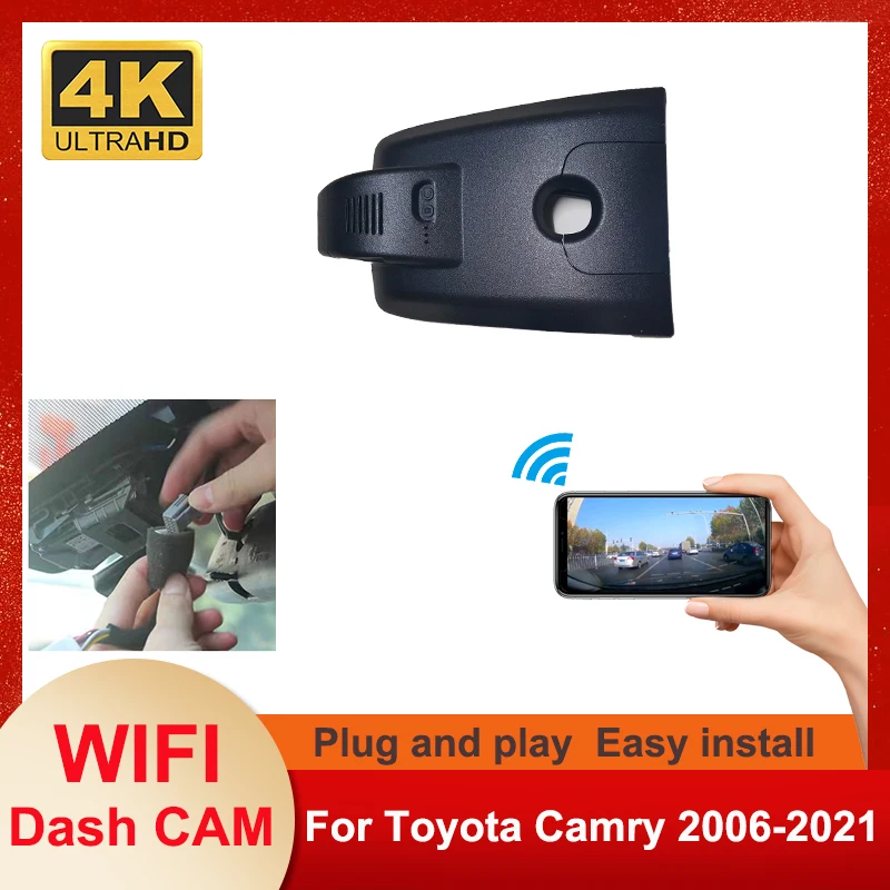 For Toyota Camry 2006-2021 4K 2160P WIFI DASH CAM Plug and Play Car DVR Driving Recorder Dashboard Camera Night Vision