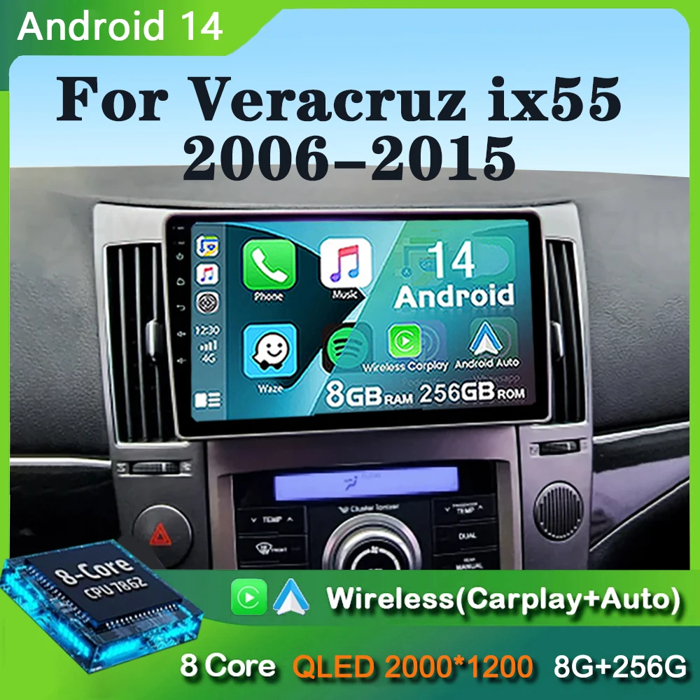 Автомагнитола на Android 14 для Hyundai Veracruz ix55 2006-2015 с GPS-навигацией мультимедийным