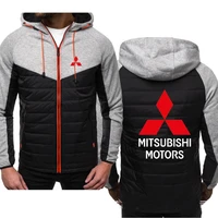 winter mens hoodies mitsubishi logo coat zipper hooded jacket cotton coat slim fit fashion thicken warm outwear man tracksuit