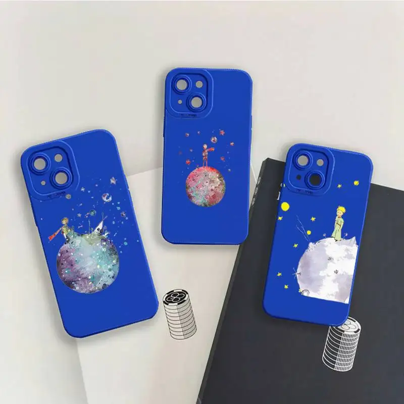 

Little Prince Fairy tale Phone Case For iPhone 13 12 11 Pro MAX Mini X XS XR 7 8 Plus Camera Lens Liquid Silicone Klein Blue