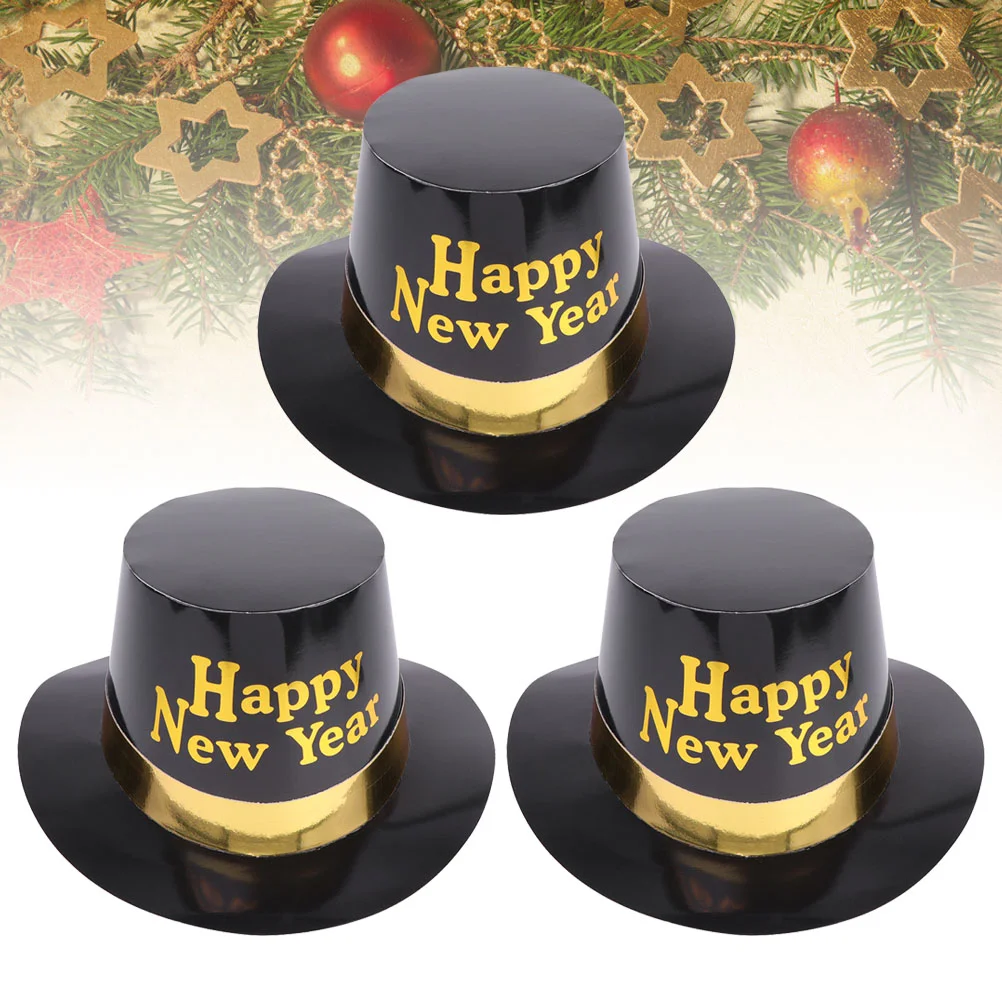 

New Year Hats Party Hat Years Happy Eve Paper Prop Magician Favors Tophat Clown Cap Decorations Supplies Black Headbands Kids