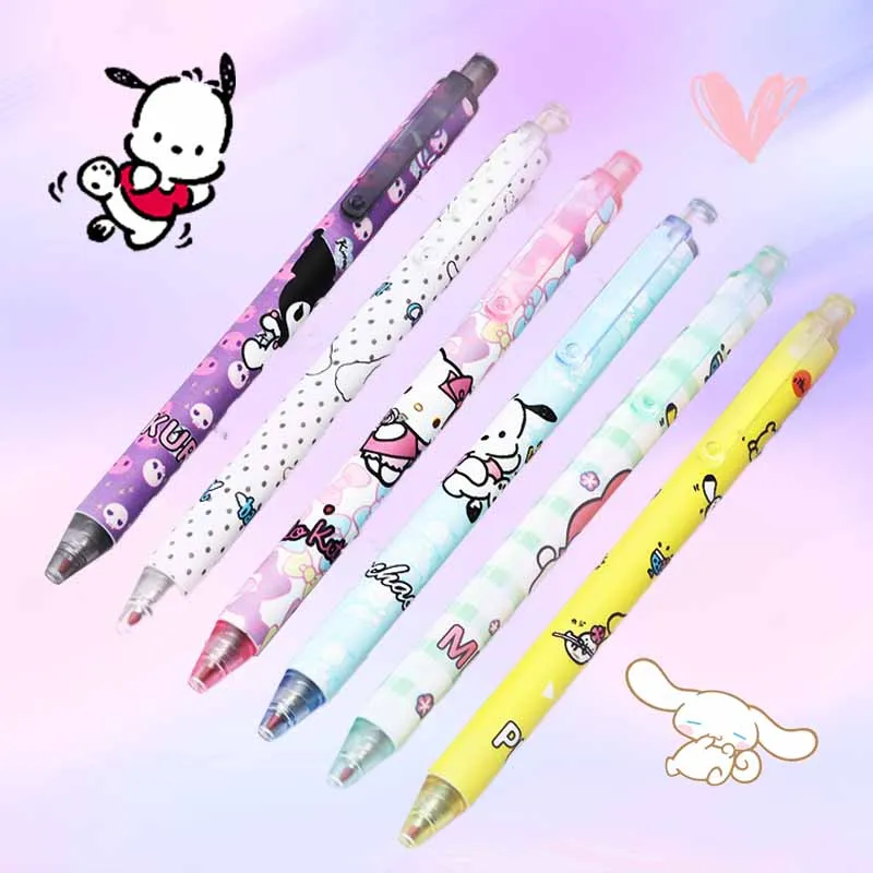 

6Pcs Sanrioed Gel Ink Pen Kawaii Students Stationery Cute Anime My Melody Kuromi Hello Kitty Lovely Press 0.5Mm Neutral Pens