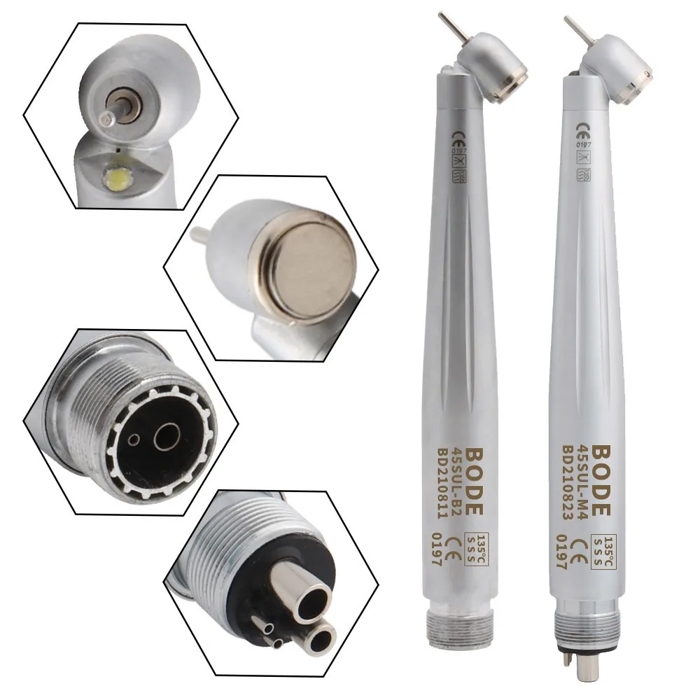 

Dental LED 45 Degree High Speed Handpiece Self-powered Air Turbine Dental Handpiece Standard E-generator 2 Hole B2 4 Hole M4
