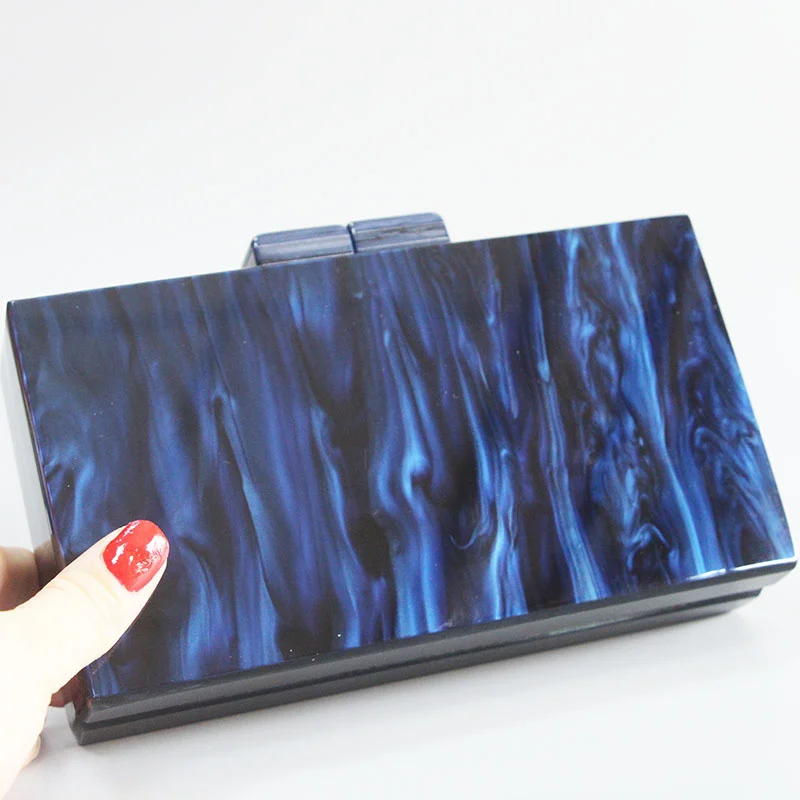 

Acrylix Box clutches Mirror Pearl Dark Blue Marble Evening Lady Travel Shop Messenger Bags Crossb FLap Purse Wallet Handbag