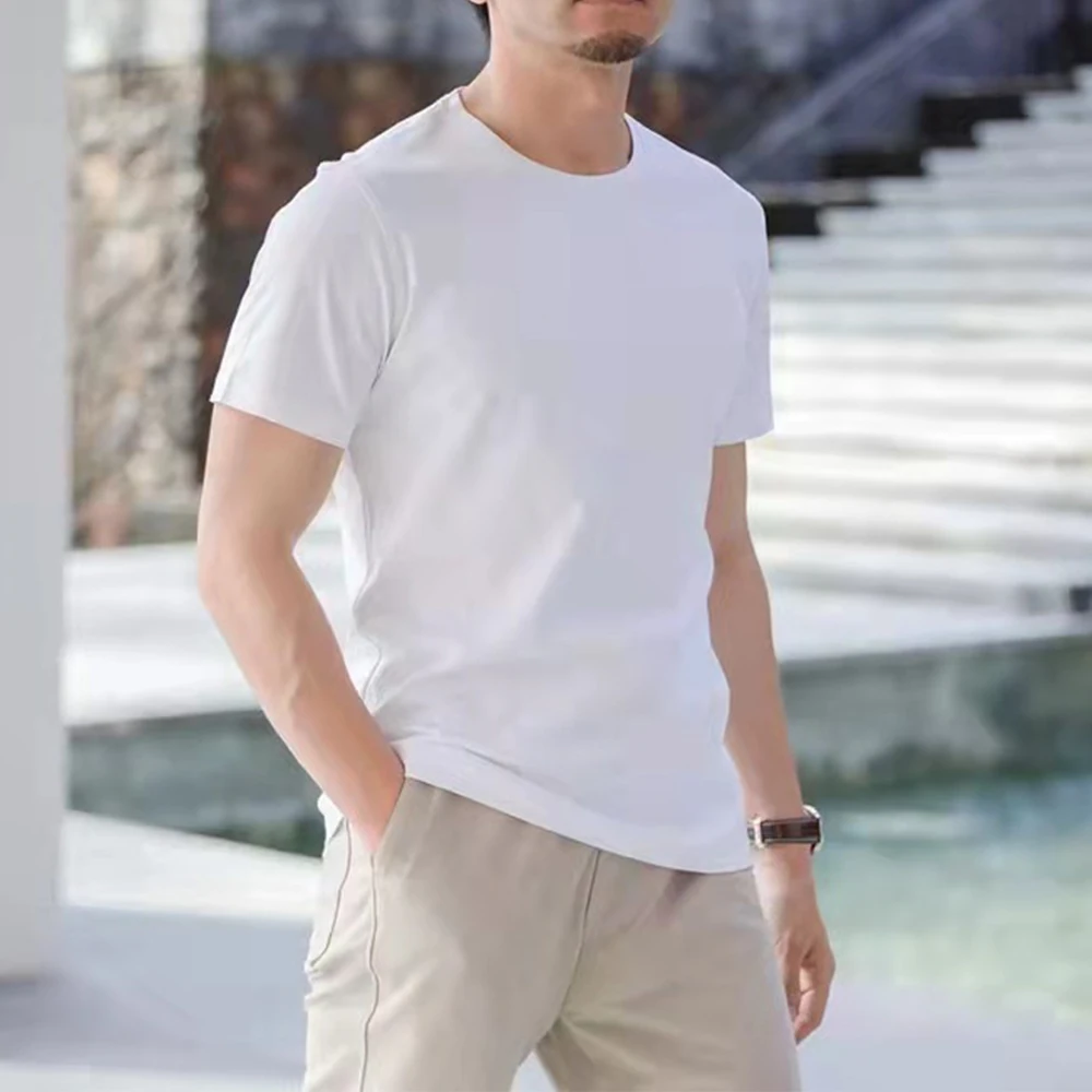 

Summer Mens Short Sleeve Slim T-shirt Fashion Crew Neck Round Tops Cotton Solid Color Casual Tee Shirts Casual Clothing