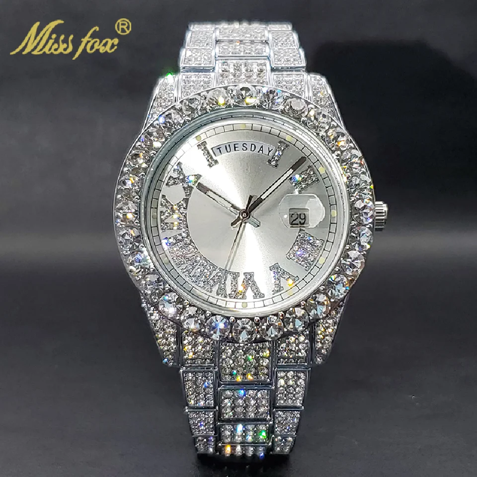 

Men's Watches Adjust Date Day Stylish Hip Hop Rapper Style Diamond Watch For Man Women Waterproof Cool Trendy Accessorice New In