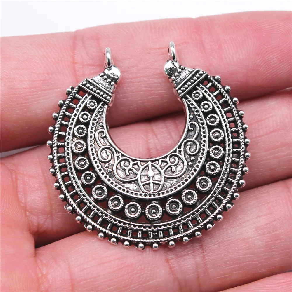 

WYSIWYG 2pcs 38x37mm Antique Silver Color Crescent Pendant Earring Connector For Jewelry Making