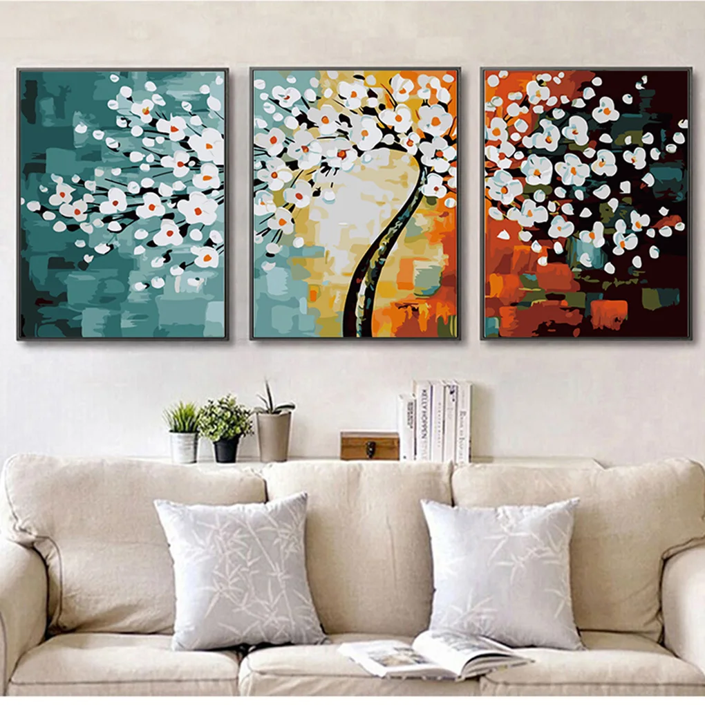 

3 Панели с вышивкой, маленький цветок груши, печатный узор, настенные фрески, холст, картины маслом без рамки