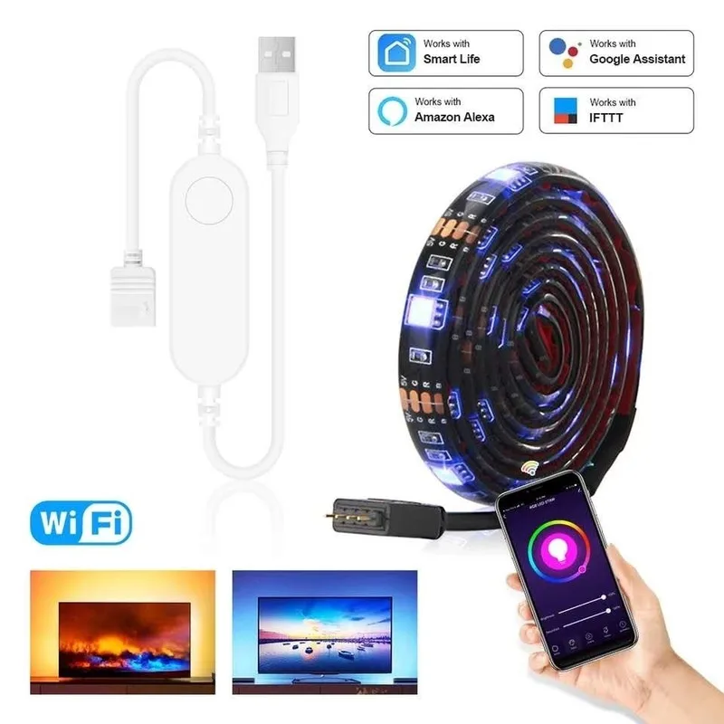 

5v USB LED Light Strip Bedroom Flexible Waterproof Tuya WIFI Smart Colorful APP 5050 RGB Lights Strips Led Lighting Blacklight