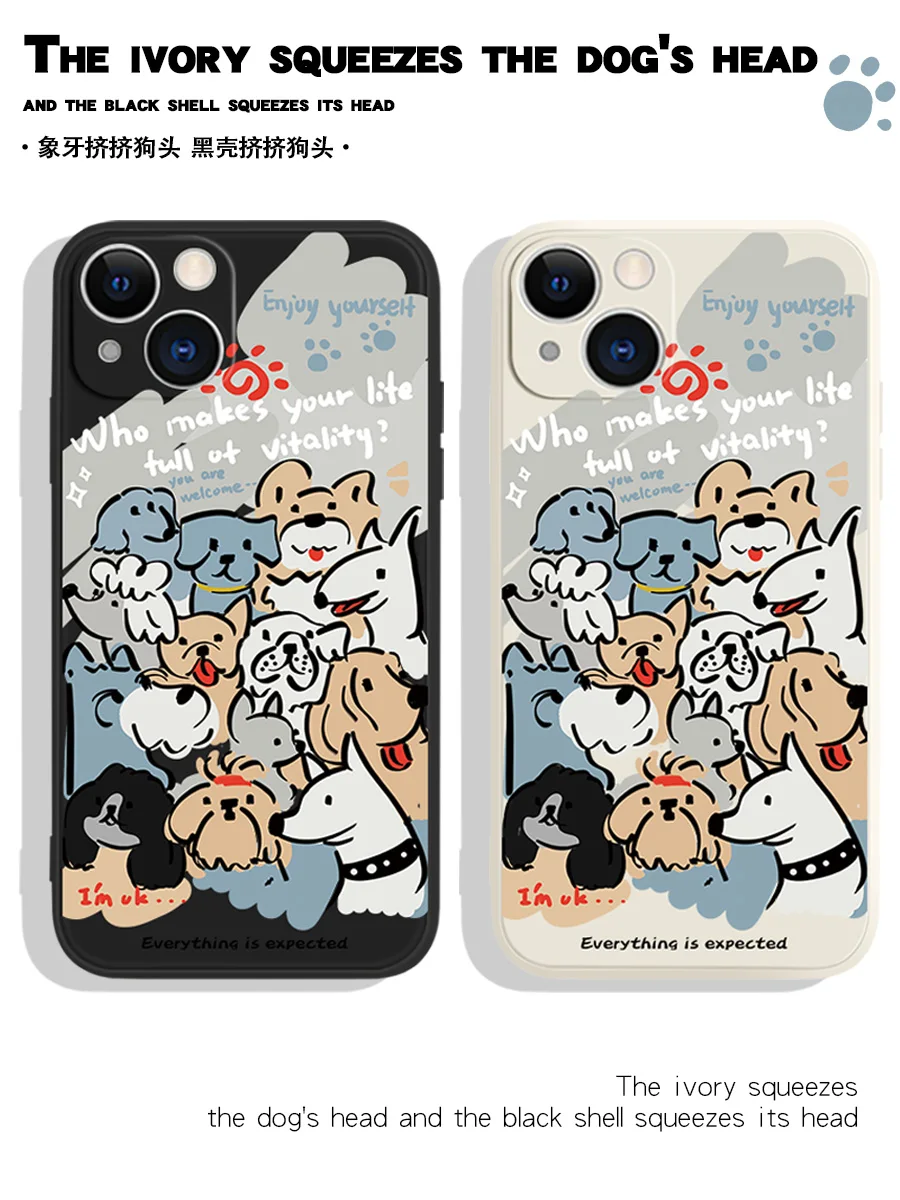 

Creative Cartoon Cute Dog Phone Case For IPhone 14Pro Max 13Plus 12 11 X XR/XS INS Style Funny Animal Pictorial Silicone Cover