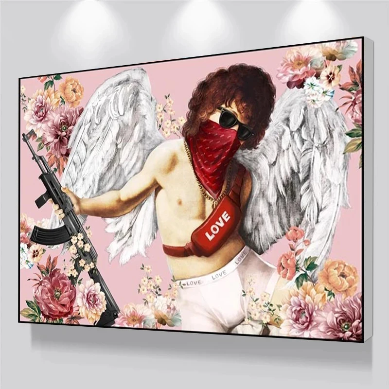 

Masked Bonnie and Clyde Family Poster Angel Graffiti Canvas Painting Print Modern Art Wall Picture for Bedroom Decoration Poster