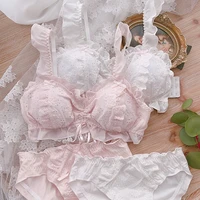 japanese sexy womens underwear kawaii bra and panty set white pink push up bralette floral lingerie femme bra brief sets new