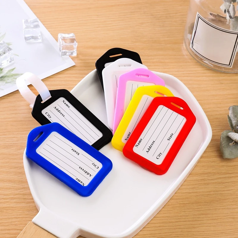 

1pc Plastic Colored Cute Luggage Tag Suitcase Bag ID Address Name Holder Boarding Shipping Baggage Tags Label Travel Accessory