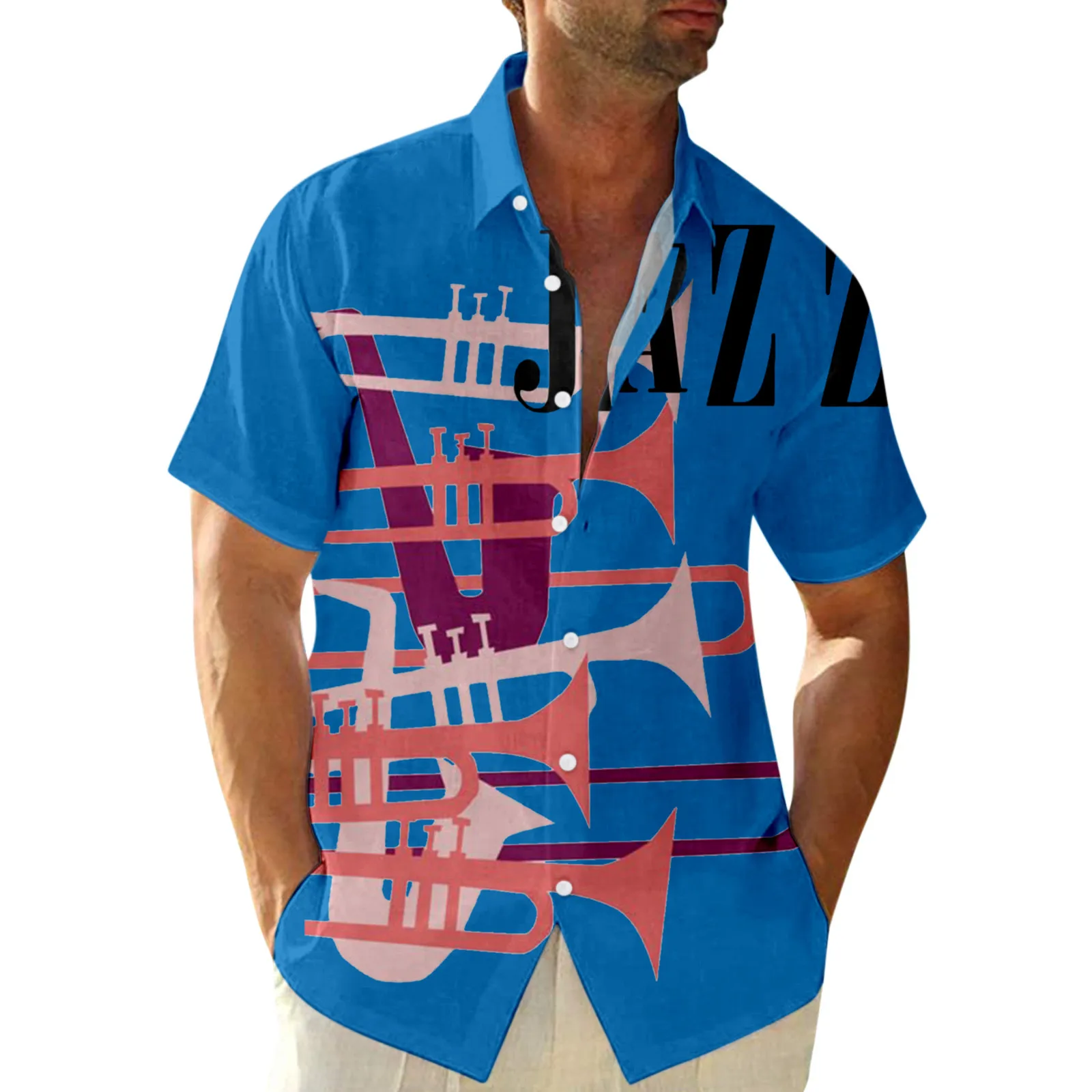 

Long Red Male Summer Casual Music Print Shirt Turn Down Collar Short Sleeve Shirt Mens Shirt Pack White T Shirt Pack
