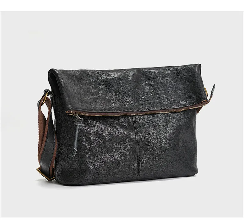Fashion casual high-quality natural genuine leather youth black messenger bag daily outdoor weekend work party shoulder bag men