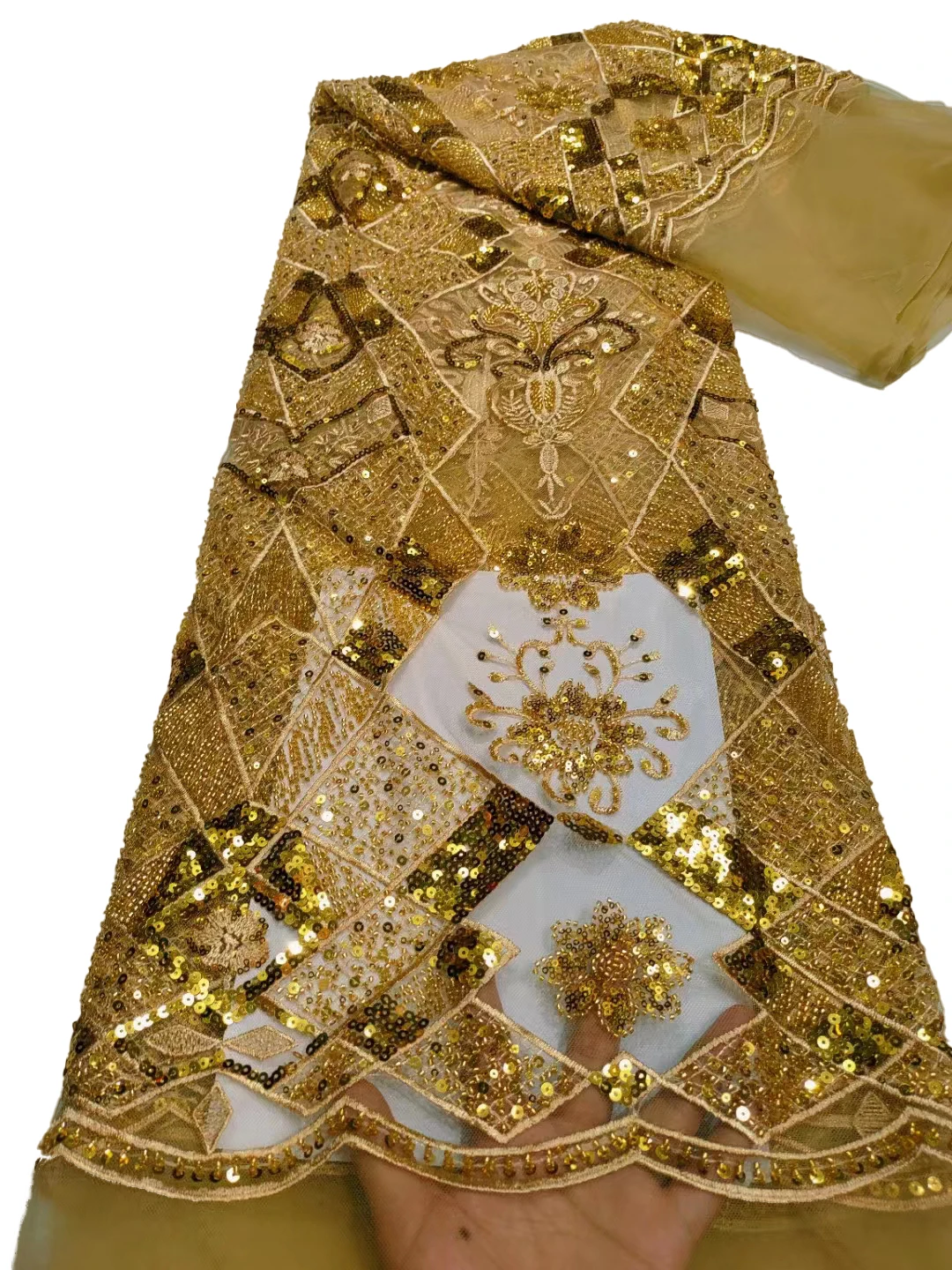 Новая сетчатая вышитая ткань с бусинами и блестками африканская кружевная