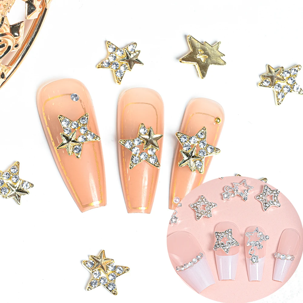 

10pcs 3D Luxury Pentagram Star Nail Charm Shiny Silver/Gold Star Jewelry Nail Decoration Glitter Rhinestone Supplies Manicure&W6