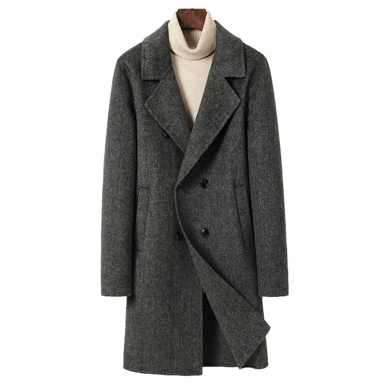 

Casual Double Breasted Mens Wool Overcoat Spring Autumn 2022 Fashion Jacket Male Turn-down Collar Warm Woollen Long Coat Q163