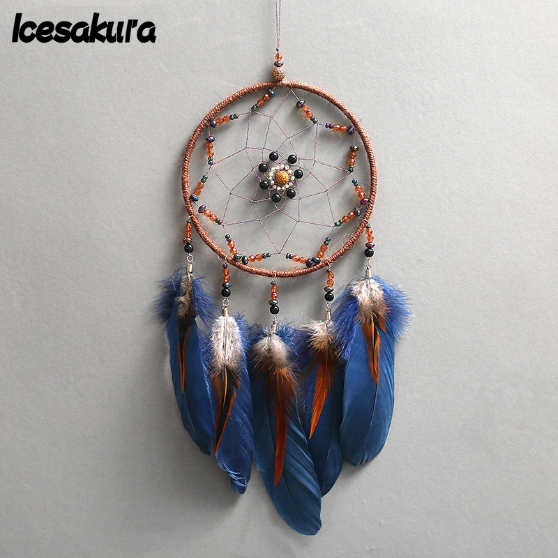 

Original Silver Gray Dream Catcher 2 Ring Lndian Feather Hanging Art Gifts to Bestie Friends Creative Valentine's Day Gifts