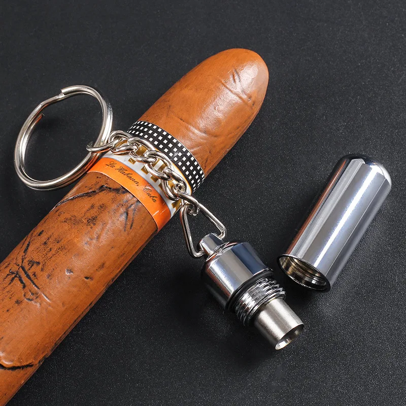 Cigar Punch Puncher Cigar Opener Drill Round Cigar Cutter Blade with Keychain Cigar Draw Hole Cutter Cigar Cutter Knife Scissors