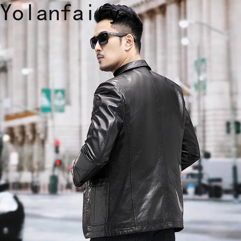 Куртка YOLANFAIRY мужская из натуральной козьей кожи короткое пальто черная одежда