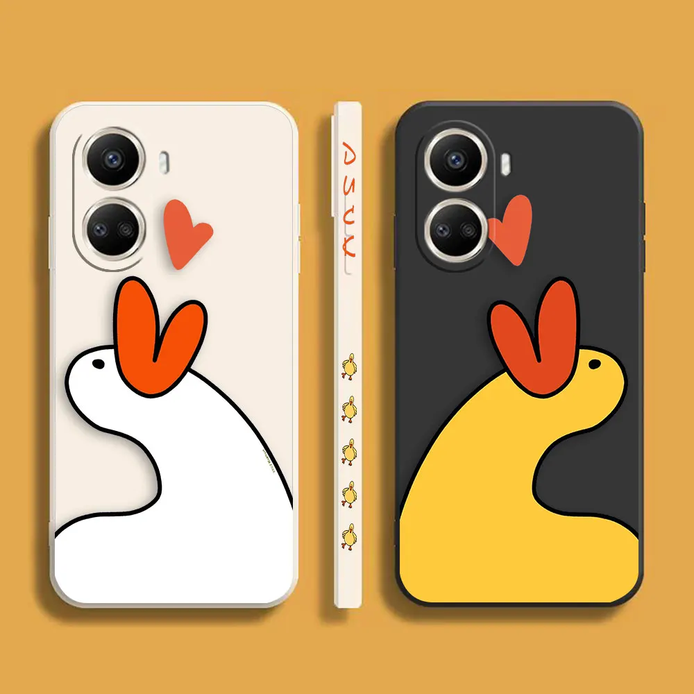 

Cute Duck Lover Phone Case For Huawei NOVA 7 6 5I 5 4 3 3I 2S 2 8 9 10 SE PRO PLUS 5G Colour Simple Liquid Case Funda Shell Capa