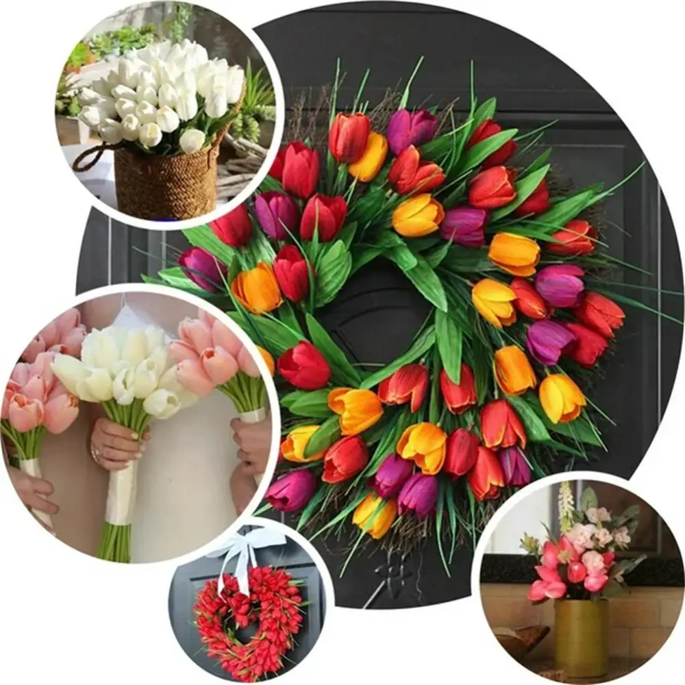 

Multicolor Tulips Artificial Flowers Real Touch Artificial Bouquet Fake Flower For Wedding Ceremony Decor Home Garden Decor