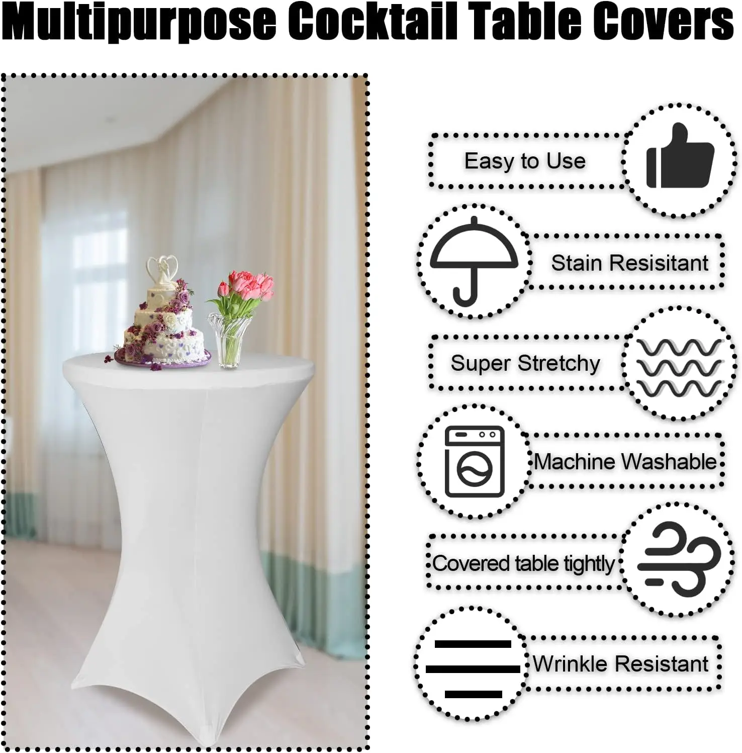 Круглая эластичная скатерть EVENTSDECOR белая