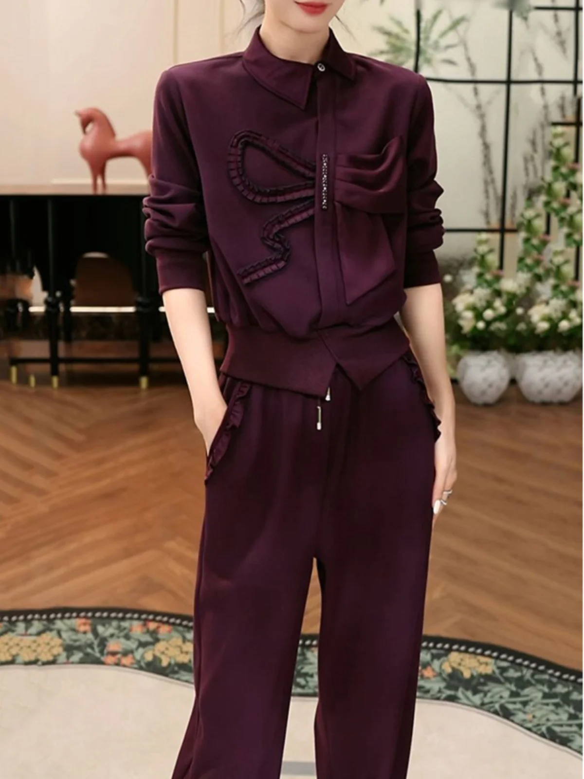 Модные брюки Senior Western Sle Socialite с бархатным комплектом для женщин 2024 осень и зима