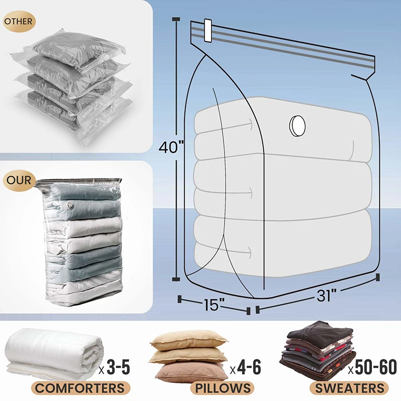 Вакуумные мешки для хранения одежды и одеял без насоса компрессионные пустые