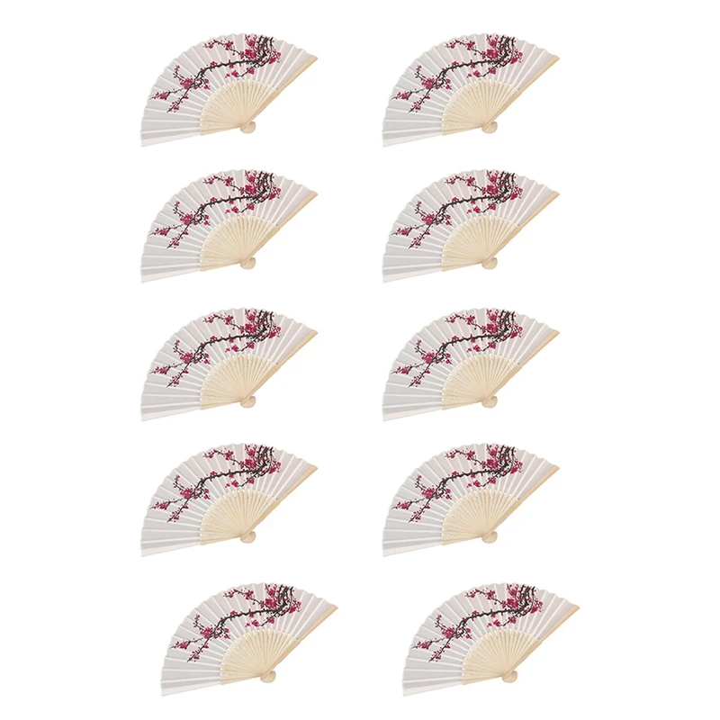 

10Pcs Delicate Plum Blossom Blossom Design Silk Folding Fan