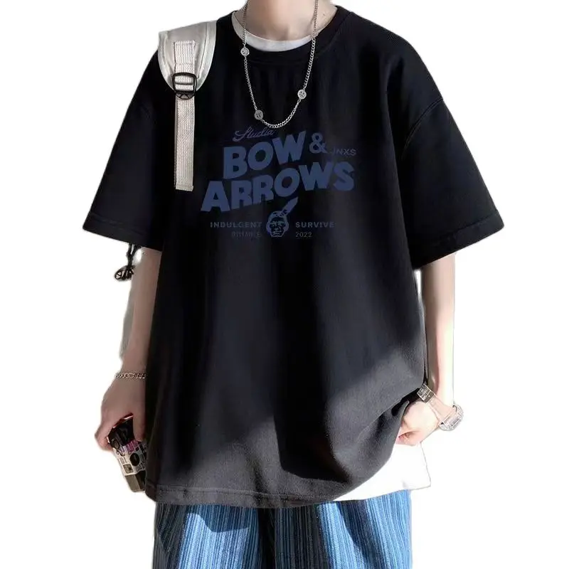 

Short Sleeved Men's Summer Fashion Brand Simple Oversized Cotton T-Shirt Loose Large White Half Sleeve Fat Man's Versatile Top