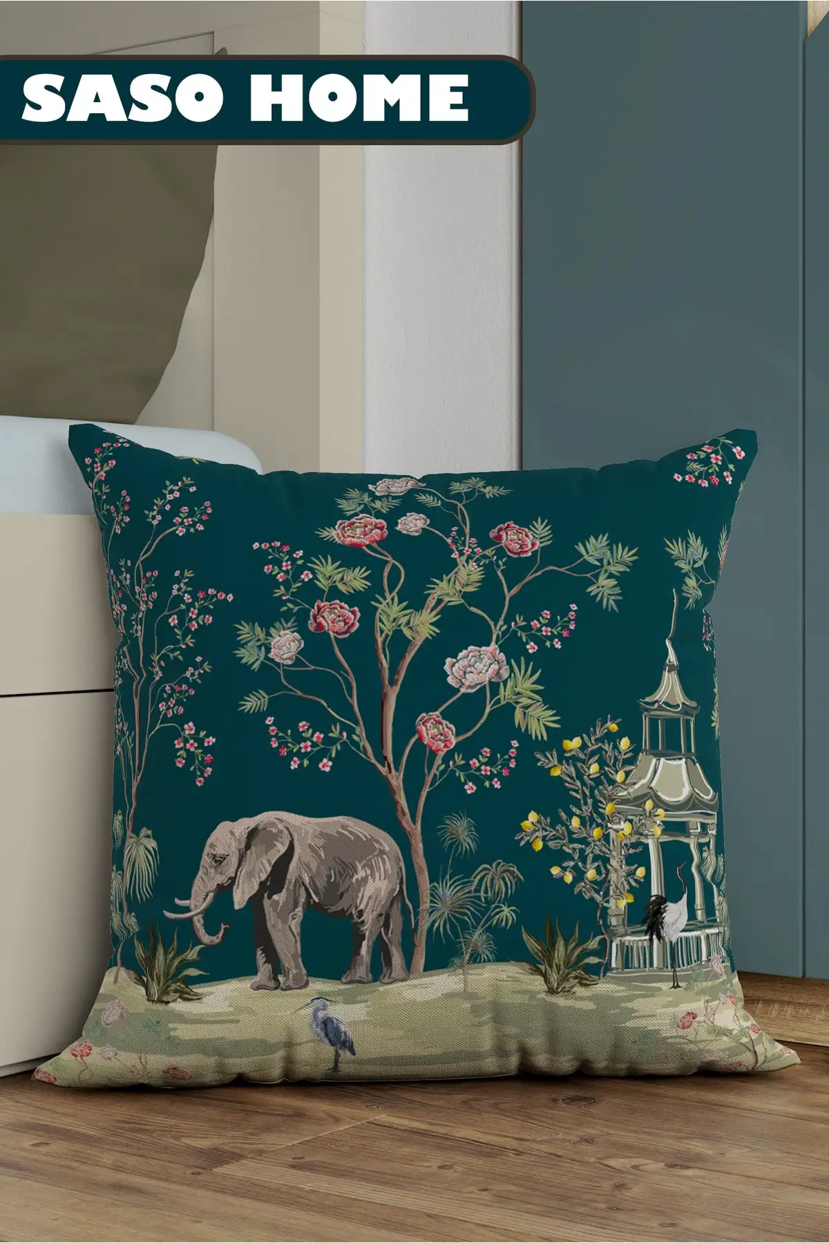 

Turquoise Elephant And Roses Pattern Decorative Gift Pillow - Pillow Case