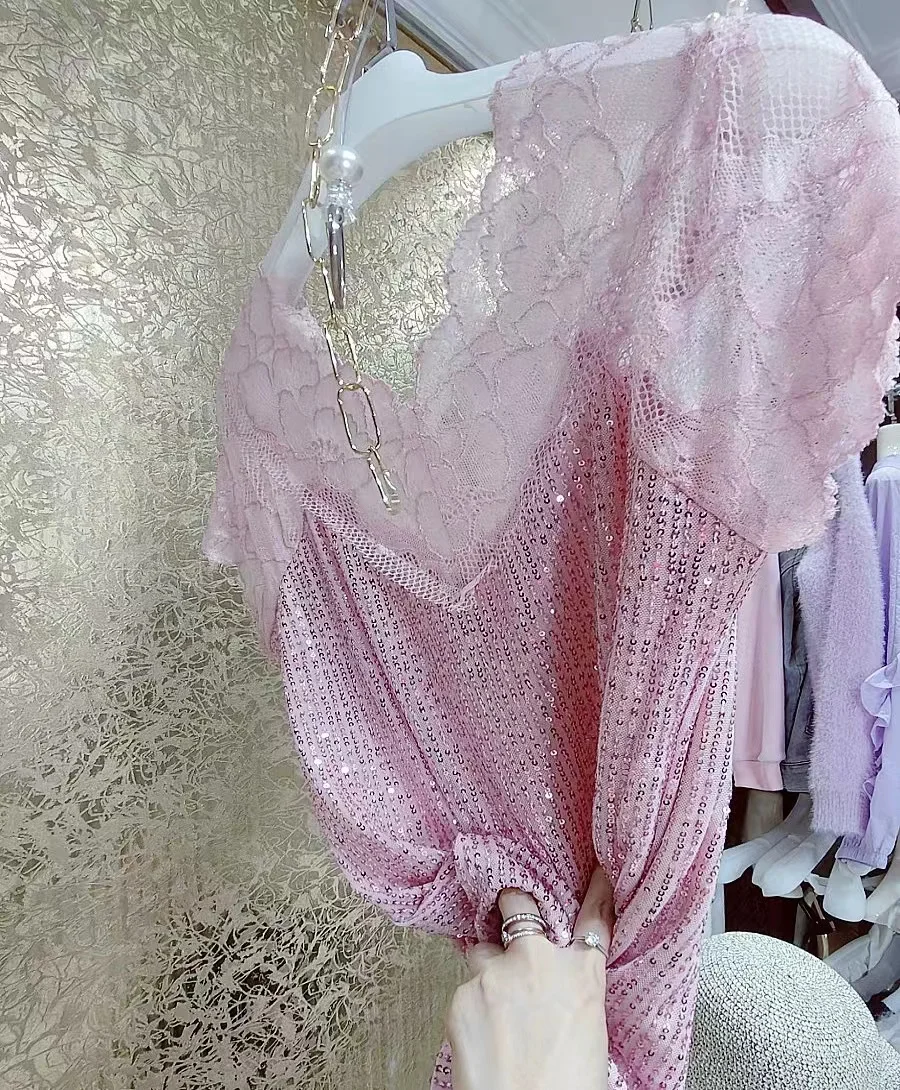 Розовая кружевная футболка NoEnName_Null