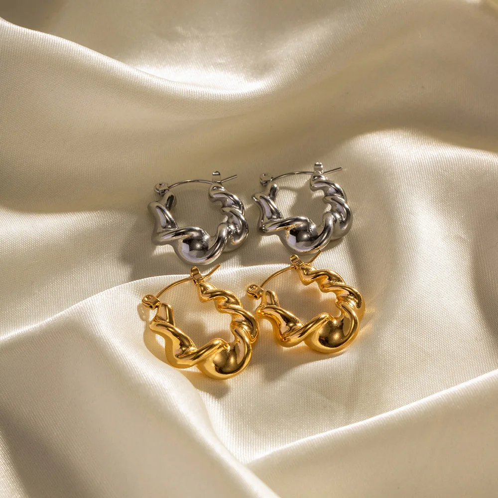 Stainless Steel PVD 18K Gold Plated Tarnish Waterproof Twist Hoop Earrings For Woman Jewelry Wholesale INS Trendy