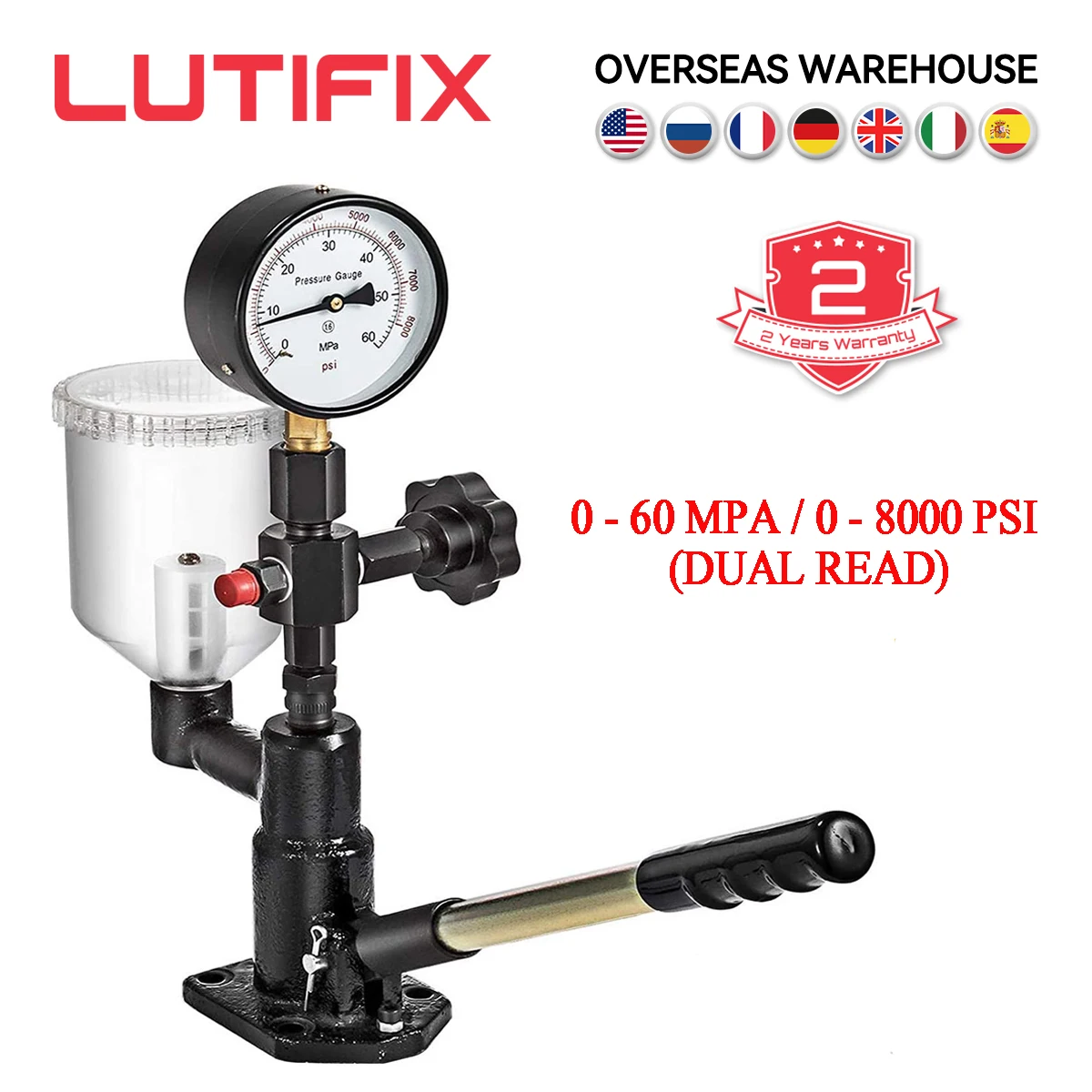 

LUTIFIX Diesel Injector Nozzle Pop Pressure Tester Dual Read Bar/PSI Gauge S60H W/Filter Diesel Fuel Injector Tester