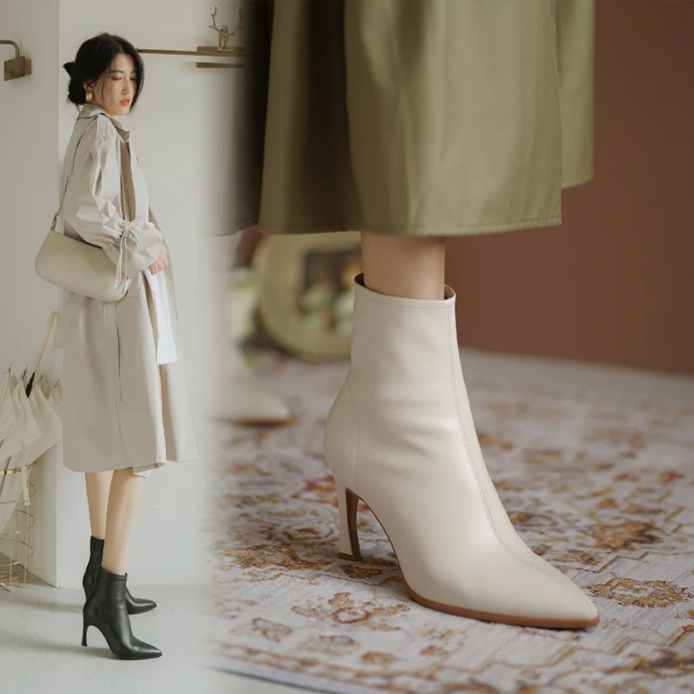 Women Chelsea Ankle Boots High Heels Shoes Winter New Designer Pointed Toe Pumps Casual Ladies Stilettos Zipper Snow Botas