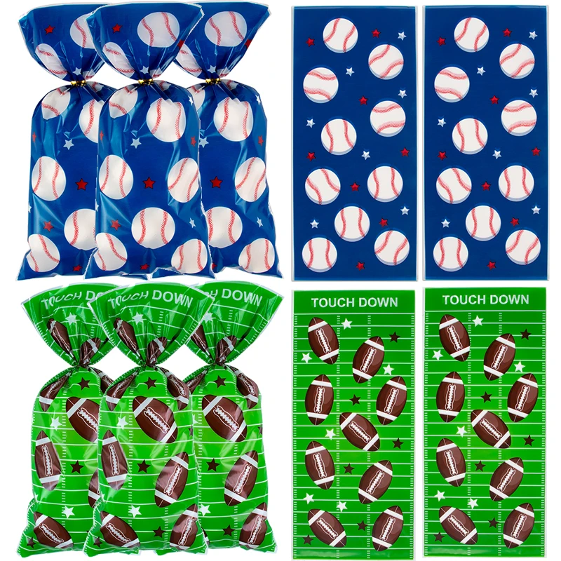 

50pcs Baseball Party Gift Bags with Twist Ties Rugby Ball Party Cookie Candy Treat Bag Kids Boy sports theme Birthday Decoration
