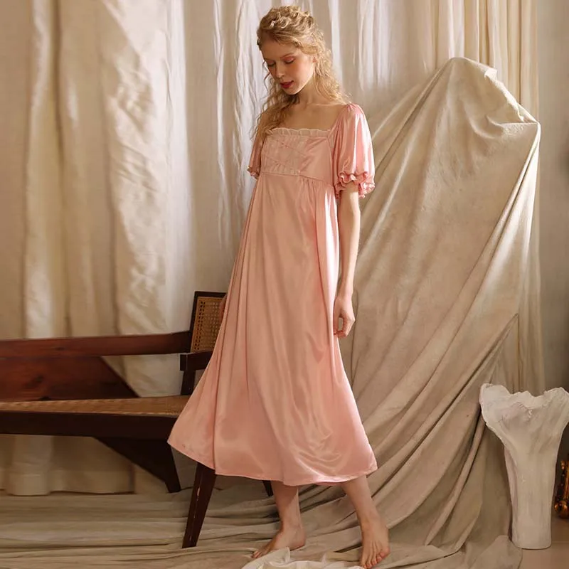 Roseheart Summer Women Homewear Female Pink Sexy Sleepwear Nightdress Lace Nightwear Nightgown Homewear Luxury Gown
