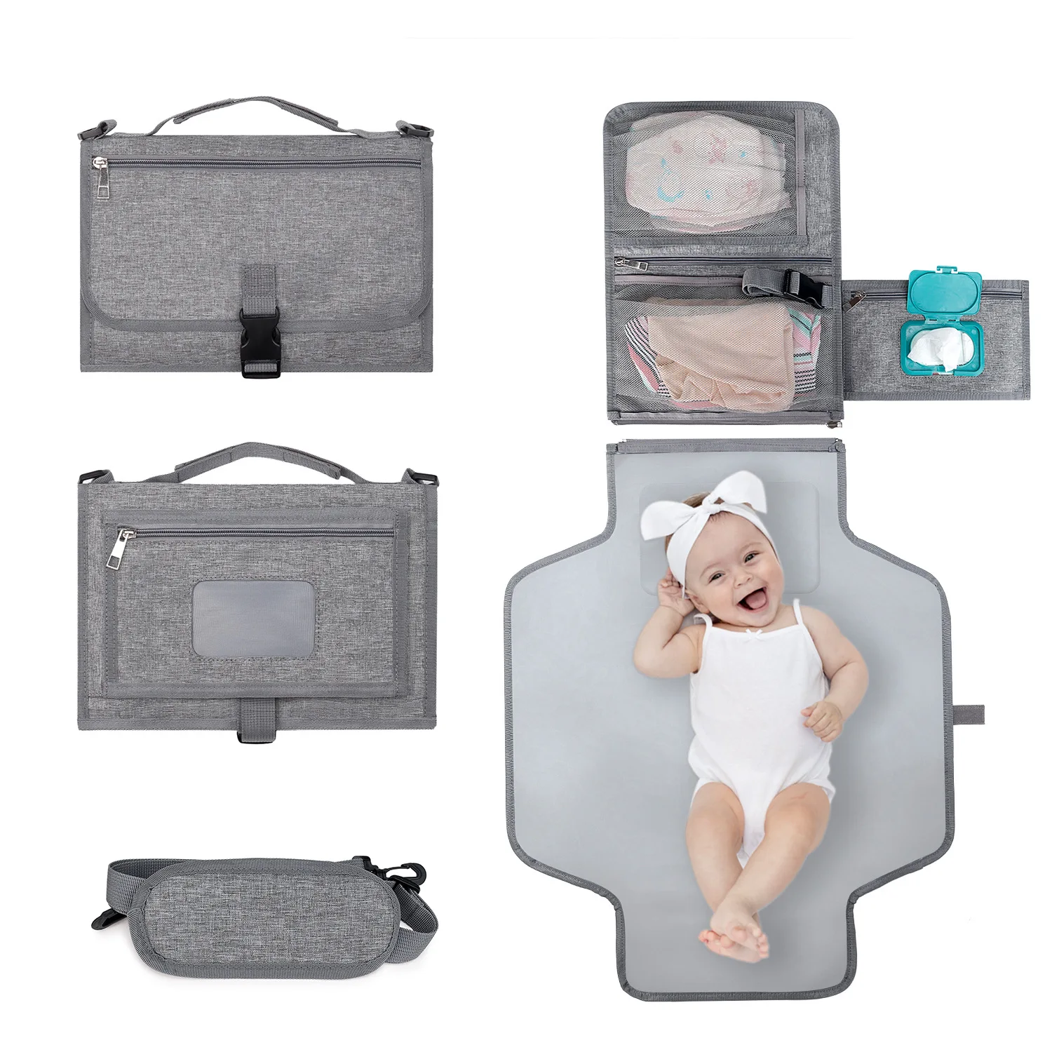 

Diaper Changing Pad Portable Baby Diaper Pad Supplies Outdoor Travel Folding Diaper Including Shoulder Strap Wipes Pocket
