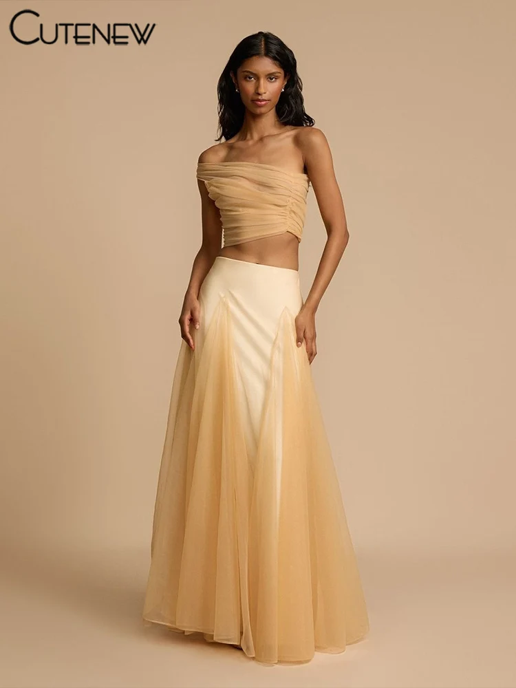 Cutenew Trend Banquet Женский комплект из 2 предметов Простые однотонные плиссированные