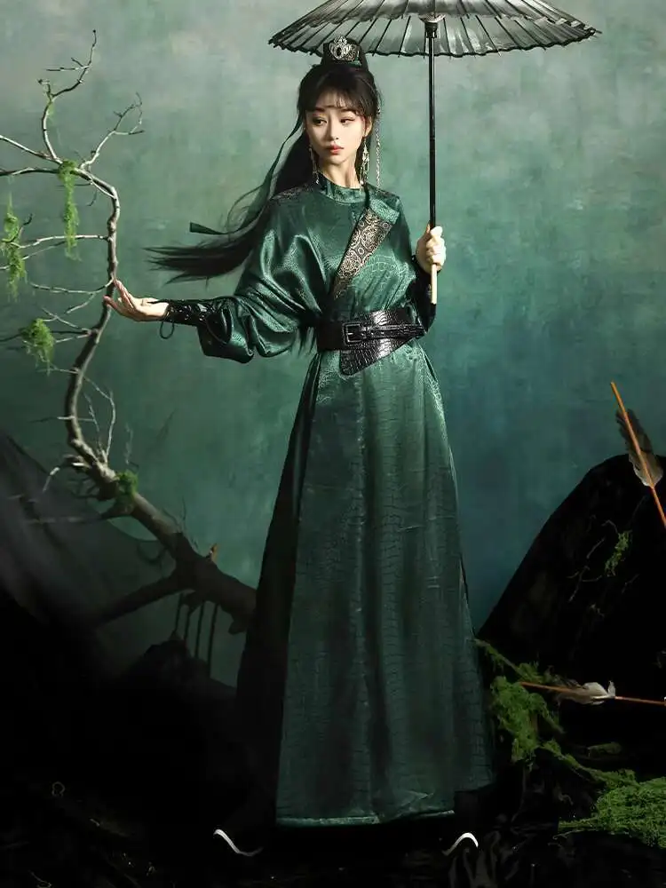 Фото Новинка 2025 года, халат Hanfu Tang System с круглым вырезом, плащ Fairyism Guofeng, струящийся ежедневный плащ, браслет, косплей, пояс, зеленый №3